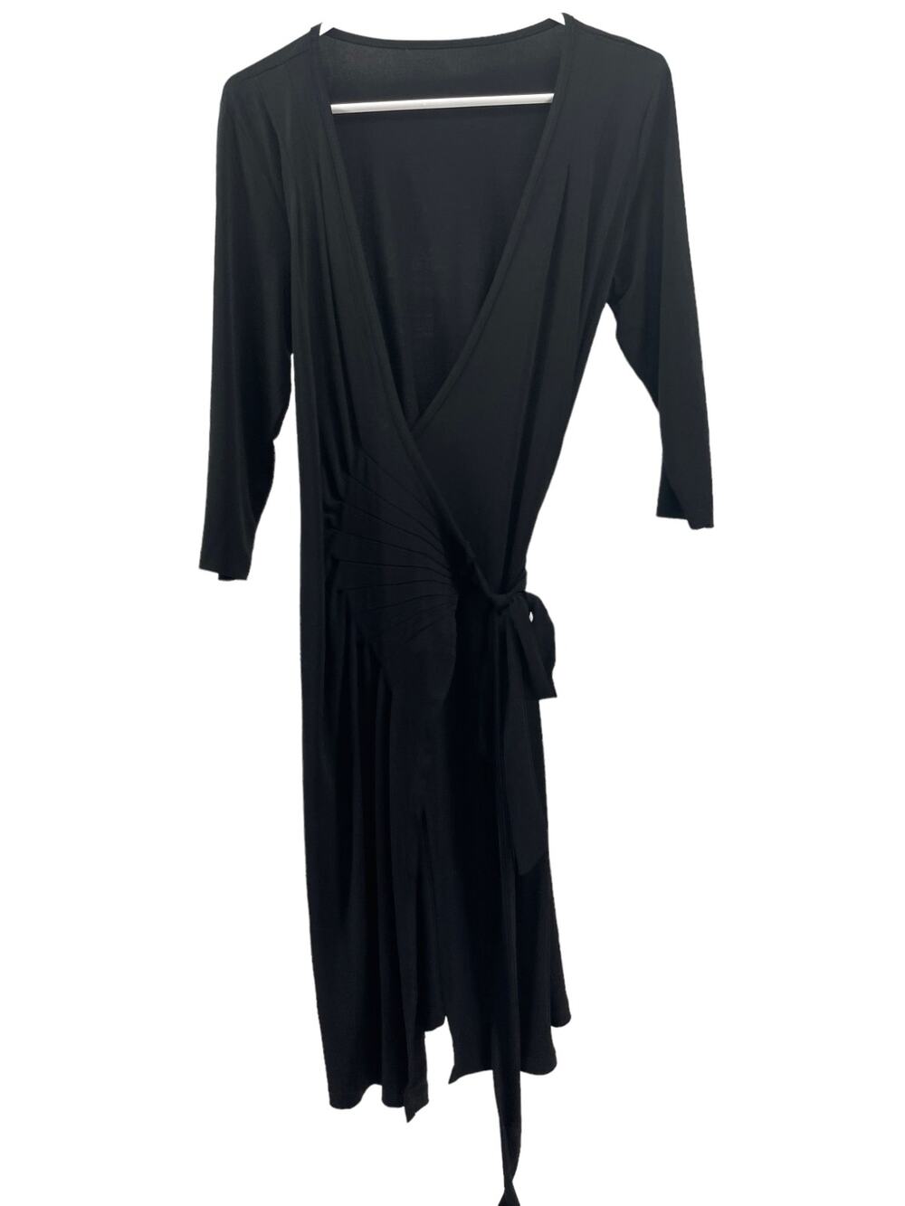 Black Long Sleeve Midi Wrap Dress Women’s